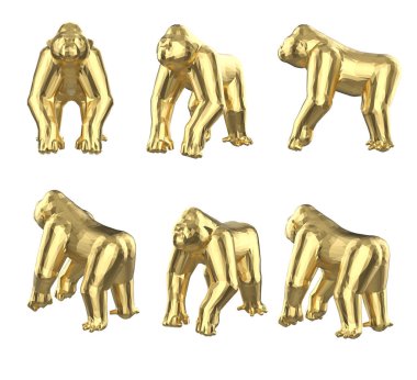 Beyaz üzerine izole edilmiş 3D çokgen goril seti