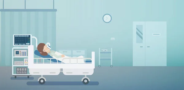 患者と人工呼吸器フラットデザインベクトルイラストと医療サービスの概念 — ストックベクタ