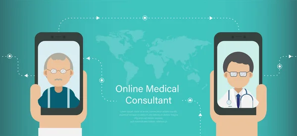 Online Medicinsk Konsultation Koncept Med Läkare Prata Med Patienten Online — Stock vektor