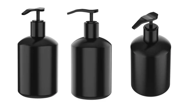 Rendering Set Black Empty Pump Bottles Isolated White Background — Stock Photo, Image