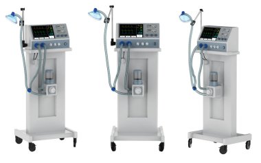 Beyaz arkaplanda izole edilmiş 3D solunum cihazı seti