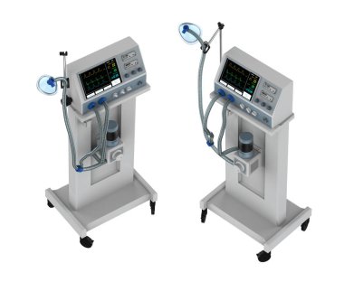 Beyaz arkaplanda izole edilmiş 3D solunum cihazı seti