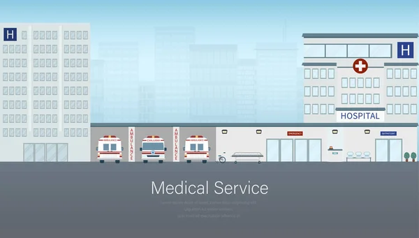 Medicinsk Banner Med Sjukhus Byggnad Med Ambulans Vektor Illustration — Stock vektor