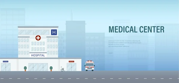 Medicinsk Banner Med Sjukhus Byggnad Med Ambulans Vektor Illustration — Stock vektor