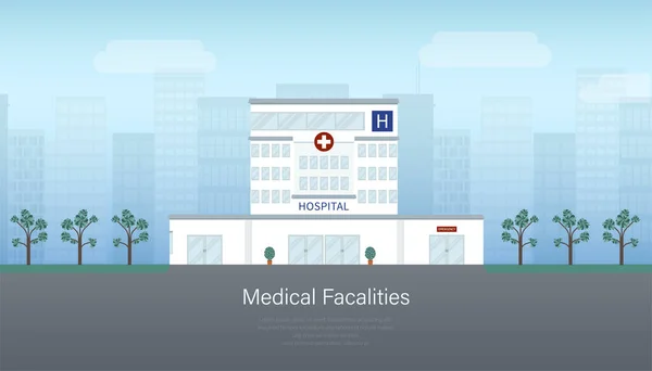 Medicinsk Banner Med Sjukhus Byggnad Platt Design Vektor Illustration — Stock vektor