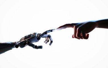 3D robot eli insan eline bağlayan teknoloji bağlantısı kavramı