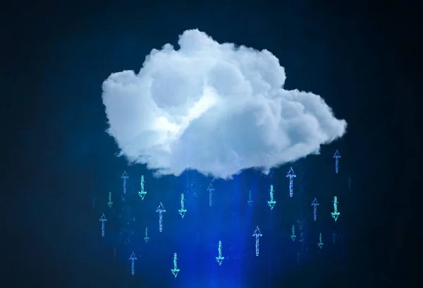 带数字连接3D渲染云的云计算技术概念 — 图库照片