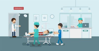 Yaralı hasta düz tasarım vektör çizimi olan doktor
