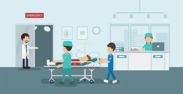 Arzt Mit Verletztem Patienten Flache Designvektorillustration — Stockvektor