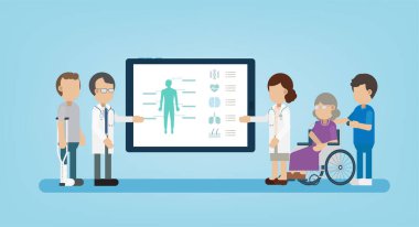Doktor ve hasta düz tasarım vektör çizimi ile sağlık kontrolü kavramı