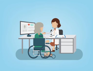 Doktor ve hasta düz tasarım vektör çizimi ile sağlık kontrolü kavramı