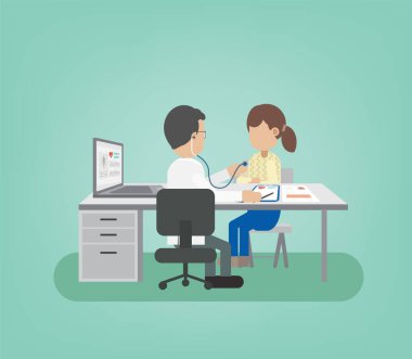 Doktor ve hasta düz tasarım vektör çizimi ile sağlık kontrolü kavramı