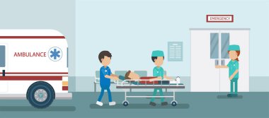 Yaralı hasta düz tasarım vektör çizimi olan doktor