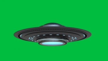 3D renging metal UFO ya da yabancı uzay gemisi yeşil ekran arka planında izole edildi