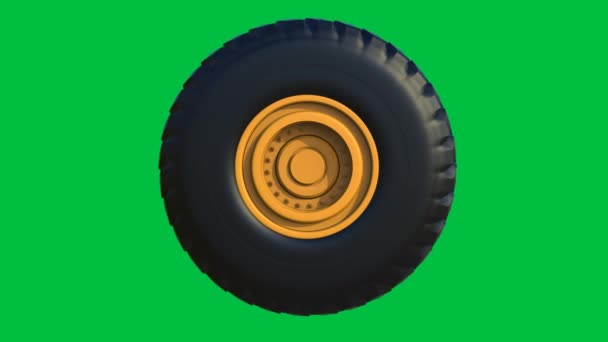 Rendering Truck Tire Yellow Wheel Isolated Green Screen Background — Stock Video