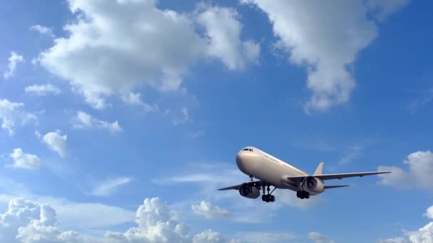 Flugzeug fliegt in blauem Himmel — Stockvideo
