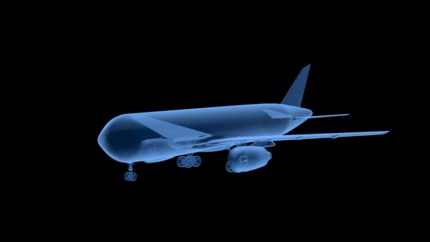 3d rendu avion à rayons X sur fond d'écran noir 