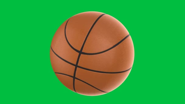 Рендеринг Баскетбольный Мяч Изолирован Зеленом Фоне Экрана Анимации — стоковое видео