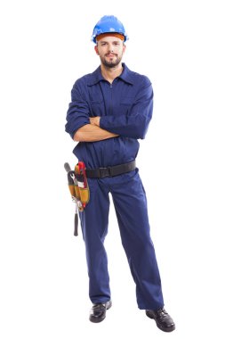 Duran genç bir işçi portresi