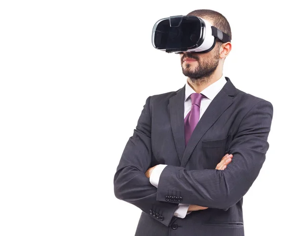 Empresario con gafas de realidad virtual — Foto de Stock