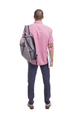 öğrenci ders kitapları ve sırt çantası ile ayakta