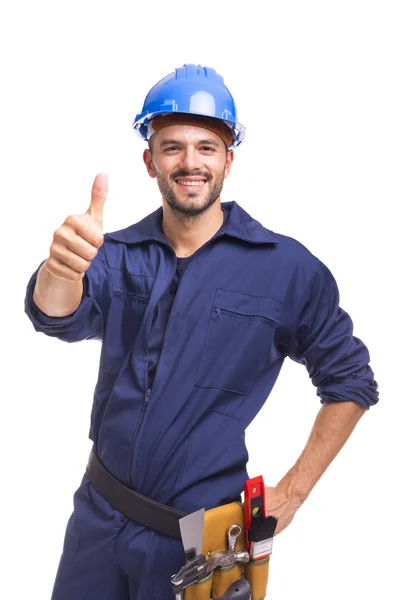 Trabalhador sorrindo polegares para cima — Fotografia de Stock