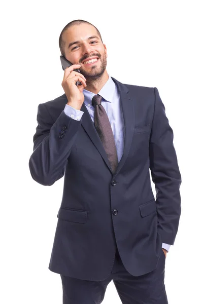 Wesoły biznesmen rozmawia przez telefon — Zdjęcie stockowe