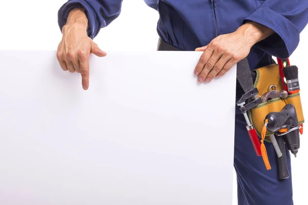 Closeup of a worker pointing to a white board — Stock Photo, Image