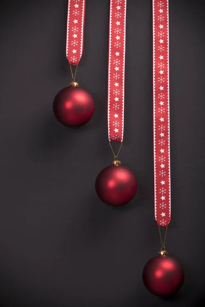 Christmas balls with red ribbon — Stock Photo, Image