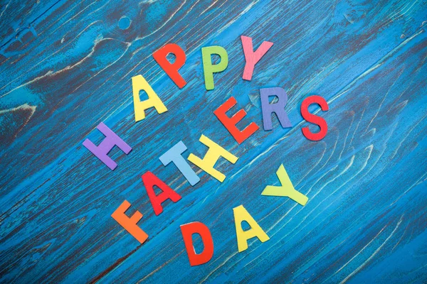 Happy Father Day Inscription Blue Wooden Table — стоковое фото