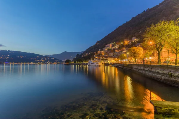 Hermosa Vista Del Lago Como Atardecer Lombardía Italia — Foto de Stock