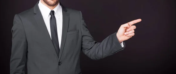 Empresario Apuntando Con Dedo Espacio Copia — Foto de Stock