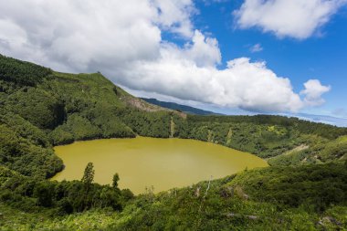 Manzaralı Sao Tiago lagün, Sao Miguel Island, Azor Portekiz