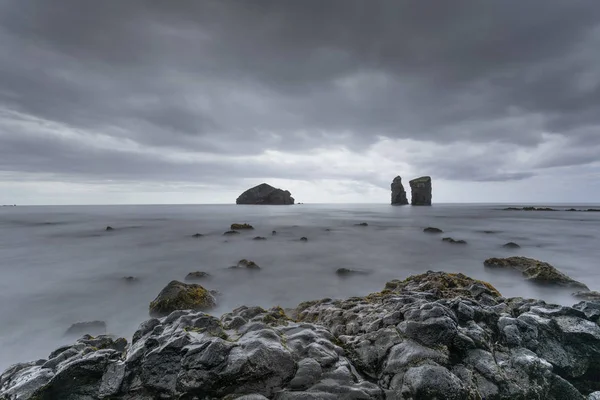Longa Exposição Praia Mosteiros Ilha São Miguel Açores — Fotografia de Stock