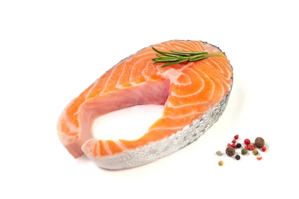 Vista Dall Alto Salmone Crudo Bistecca Pesce Rosso Con Rosmarino — Foto Stock