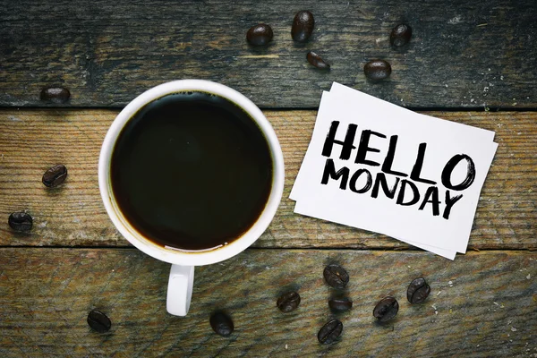 Hola lunes tarjeta con taza de café —  Fotos de Stock