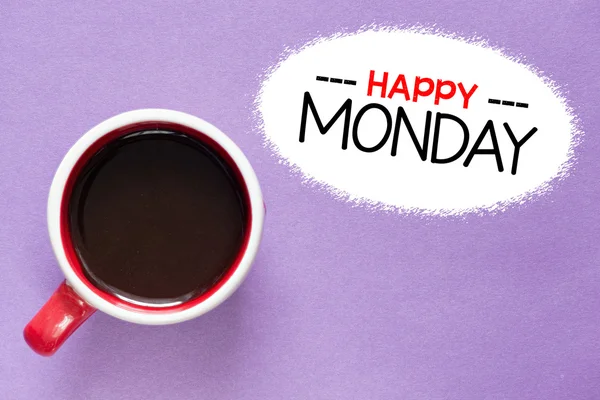 Happy Monday inscription by cup of coffee