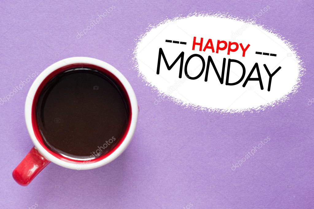 Happy Monday inscription by cup of coffee