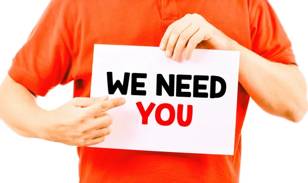 Card with inscription we need you — Stock Photo, Image