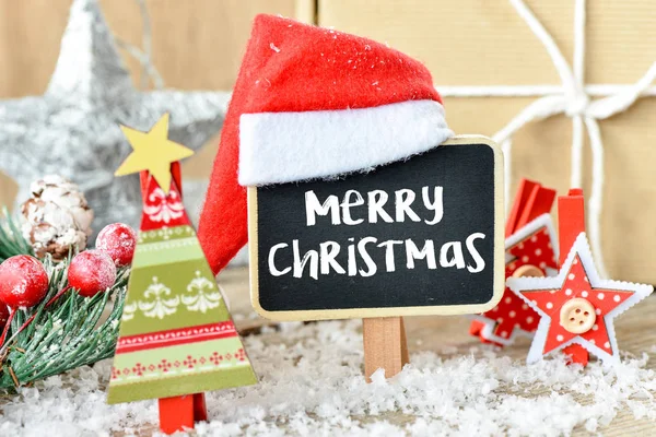 Signboard with santa hat — Stock Photo, Image