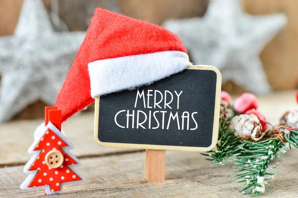 Signboard with santa hat — Stock Photo, Image