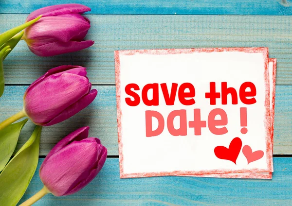 Tulips and Save the Date inscription — Stock Photo, Image