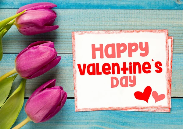 Lale ve Happy Valentine's gün yazıt — Stok fotoğraf