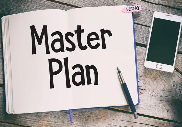 Master Plan word with Notepad — Stock Photo, Image