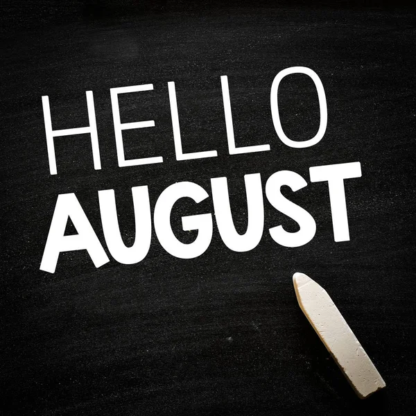 Blackboard with text hello august — Stock Photo, Image