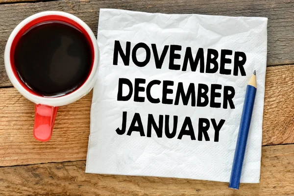 November December Januari Vitt Papper — Stockfoto
