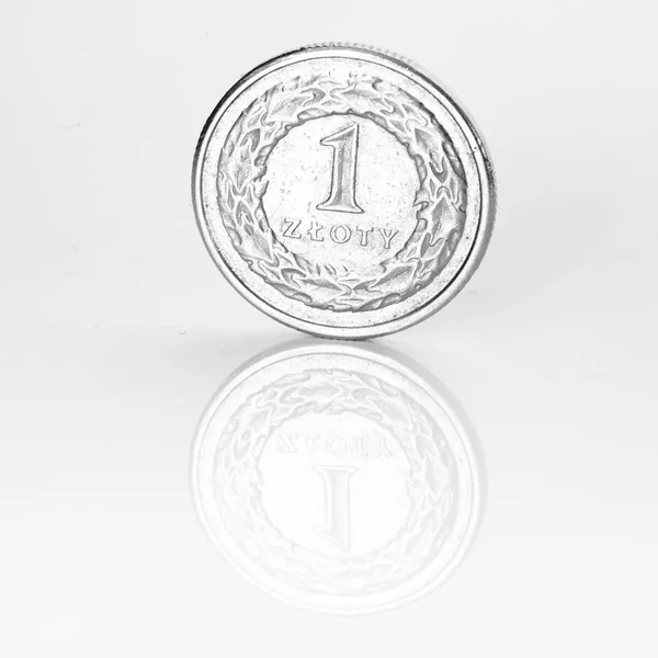Одна Польская Злотая Монета Заднем Плане — стоковое фото