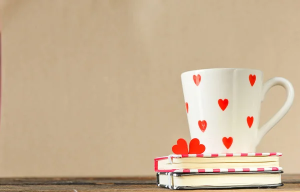 Feliz Día San Valentín Concepto Con Taza Cuadernos — Foto de Stock