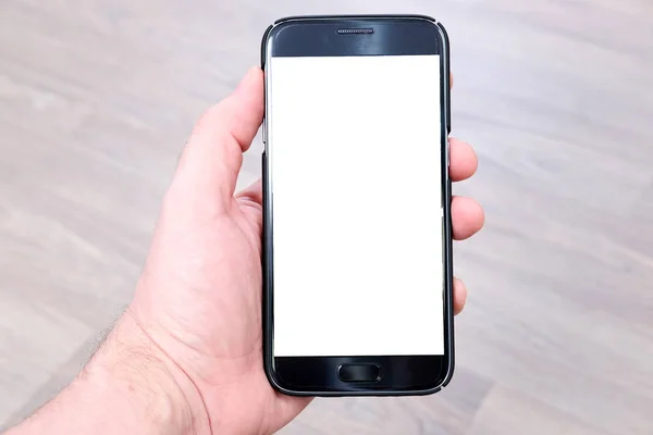 Mão Segurando Smartphone Tela Branco — Fotografia de Stock