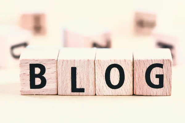 Blocs Bois Avec Blog Texte Concept Médias Sociaux — Photo